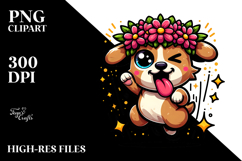 Playful Dog with Flower Crown, Vector Art Product Image 2