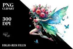 Fairy with Floral Wreath, Vibrant Watercolor Product Image 2