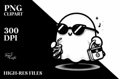Cute Ghost with Sunglasses Holding Soda PNG Product Image 1