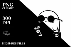 Cute Ghost with Sunglasses Holding Soda PNG Product Image 1