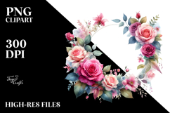 Washed Watercolor Vibrant Floral Frame with Pink Roses, Product Image 2