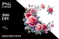 Washed Watercolor Vibrant Floral Frame with Pink Roses, Product Image 3