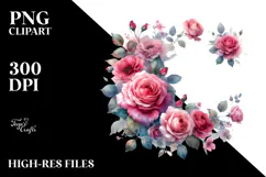 Washed Watercolor Vibrant Floral Frame with Pink Roses, Product Image 2