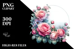 Washed Watercolor Vibrant Floral Frame with Pink Roses, Product Image 2