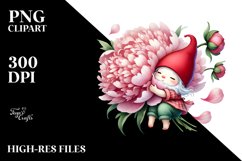 Floating Gnome with Peonies, Watercolor PNG Product Image 2