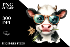 Baby Cow with Cool Hair and Flower, Watercolor Design PNG Product Image 2