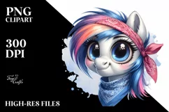 Goofy Poney Portrait with Bandana and Shy Eyes Clipart Product Image 1