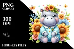 Colorful Hippo Dressed in Sunflowers | Clipart Product Image 1