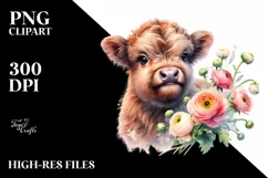 Cute Watercolor Highland Cow | Clipart Product Image 1