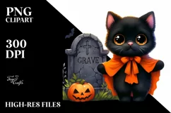 Cute Halloween Black Cat Watercolor Clipart Product Image 3