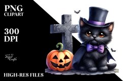 Cute Halloween Black Cat Watercolor Clipart Product Image 1