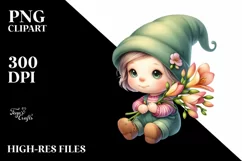 Cute Gnome with Freesia PNG Product Image 2