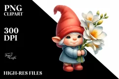 Cute Gnome with Freesia PNG Product Image 2