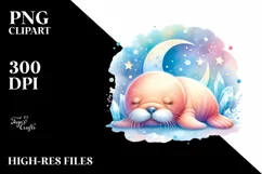 Cute Baby Walrus Moon Watercolor Clipart Product Image 3