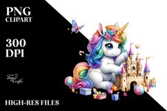 Colorful Baby Unicorn Building Sandcastle PNG Product Image 3