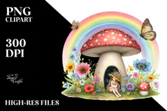 Colorful Fairy House Rainbow Butterfly | Sublimation Clipart Product Image 2