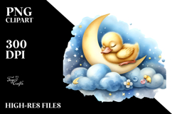 Whimsical Baby Duck Sleeping on Moon PNG Product Image 2