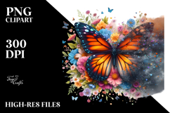 Colorful Butterfly with Flowers PNG Product Image 2