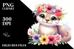 Vibrant Otter with Flower Crown PNG Product Image 3