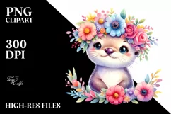 Cute Otter with Flower Crown PNG Product Image 1