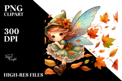Colorful Watercolor Fairy Tumbling with Autumn Leaves, Product Image 2
