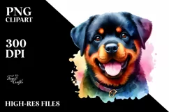 Watercolor Cute Colorful Rottweiler | Clipart Product Image 1