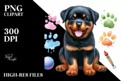 Watercolor Cute Colorful Rottweiler | Clipart Product Image 3