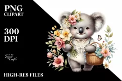 Detailed Baby Koala with Flowers PNG Product Image 1