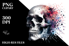 Watercolor Digital Skull with Splashes PNG Product Image 2