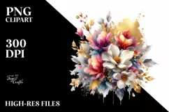 Abstract Bouquet with Magnolia in Gold Foil Clipart Product Image 1
