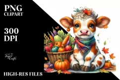 Baby Cow with Autumn Vegetables | Clipart Product Image 3