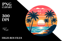Retro Tropical Beach Sunset, PNG Product Image 2