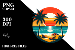 Retro Tropical Beach Sunset, PNG Product Image 2