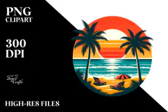Retro Tropical Beach Sunset, PNG Product Image 2