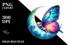 Summer Moon Stars Butterfly Baby Vibrant Clipart Product Image 3