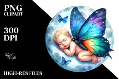 Summer Moon Stars Butterfly Baby Vibrant Clipart Product Image 2