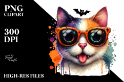 Spooky Cat with Bat Sunglasses PNG Product Image 2