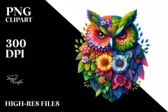 Abstract Vibrant Owl Flowers PNG Product Image 1