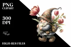 Small Gnome with Tulip Bouquet | Sublimation | Clipart Product Image 1