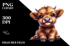 Cute Baby Highland Cow Smiling Sitting | Clipart Product Image 2