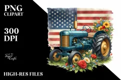 Vintage Tractor USA Flag Watercolor Product Image 3