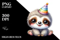 Cute Baby Sloth with Party Hat PNG Product Image 2