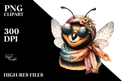 Boho Bee Watercolor Portrait Clipart Product Image 2