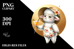 Watercolor Hipster Lamb with Cocktail PNG Product Image 2