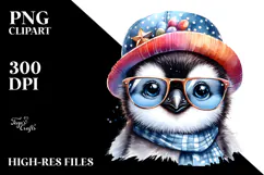 Punk Baby Penguin with Hat and Sunglasses PNG Product Image 2