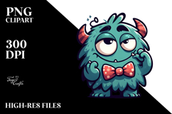 Cute Monster with Bowtie and Sarcastic Side-Eye, PNG Product Image 2
