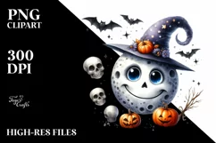 Funny Watercolor Halloween Moon Clipart Product Image 3