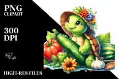 Funny Cute Baby Turtle Holding Zucchini | Watercolor Clipart Product Image 1