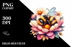 Baby Bee Sleeping in Flower Petals | Clipart Product Image 3