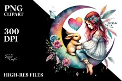 Colorful Boho Baby Rabbit Moon PNG Product Image 2